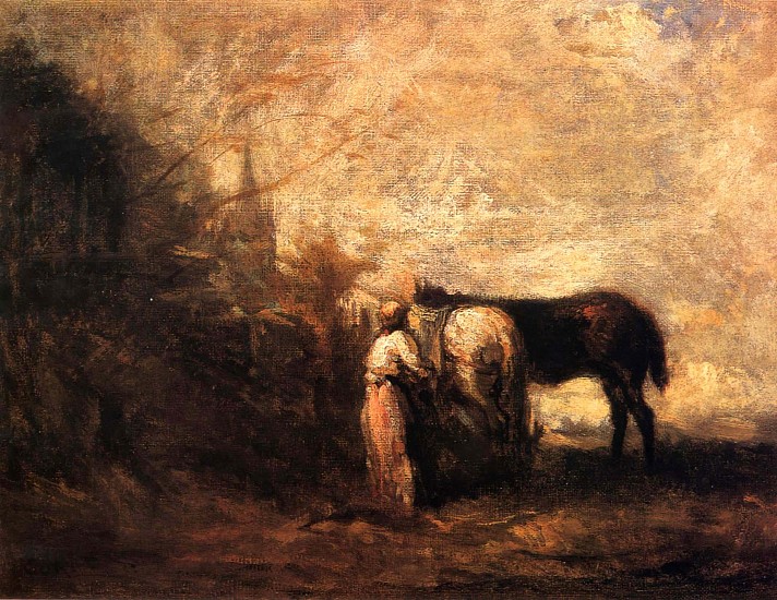 Jean Baptiste Camille Corot, Les Chevaux de Wouvermans, 1872-74
Oil on canvas, 10 1/4 x 13 3/8 in. (26 x 34 cm)
COR-004-PA